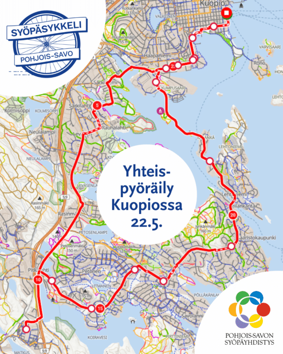 Syöpäsykkelin yhteispyöräilyn reittikuva